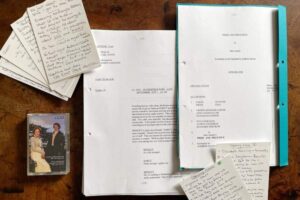 An original script from 1995 film adaptation of Pride and Prejudice on display at the Austenmania! Exhibition at Jane Austen’s House.