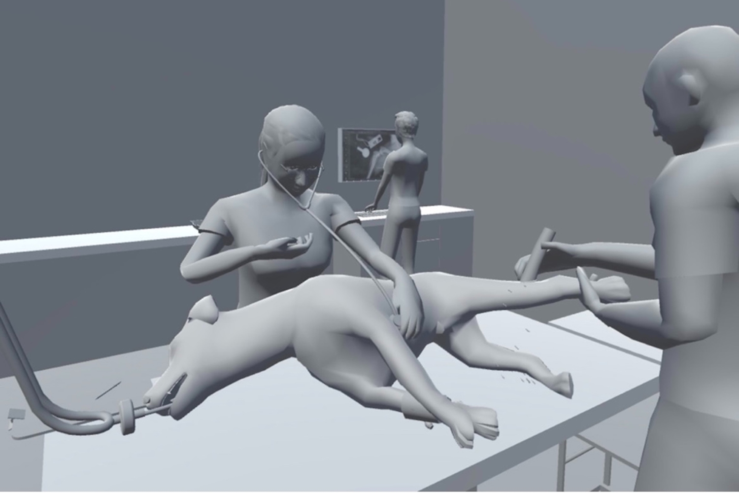 An image from the tool showing: trainees are invited to identify potential infection risks from the animated sequences showing the pre-surgical procedure with in-built risky behaviours.